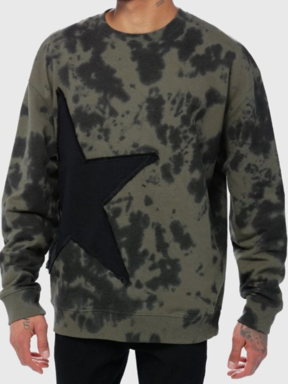 Hot Topic Green Black Tie Dye Applied Star Crewneck Sweatshirt Unisex Medium NWT